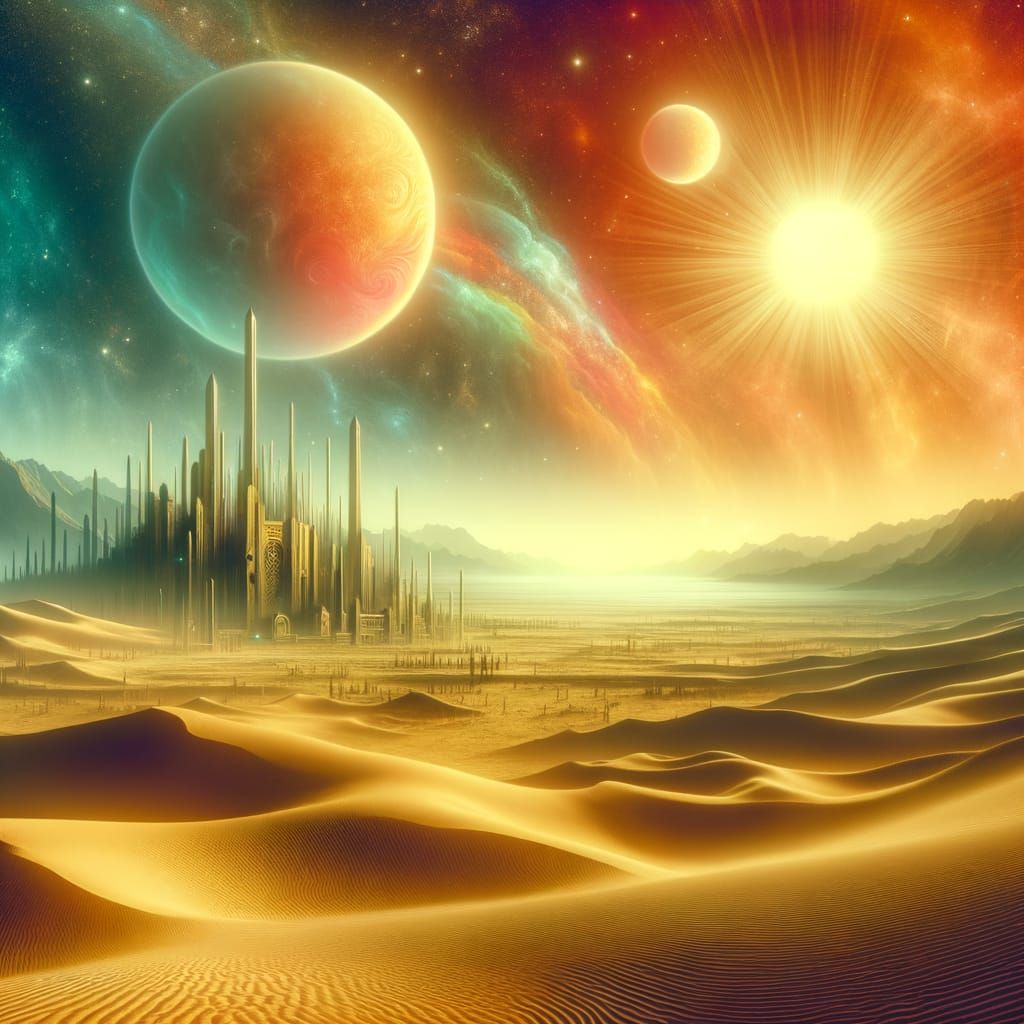 Alien Desert Mirage with Dragon and Twin Suns