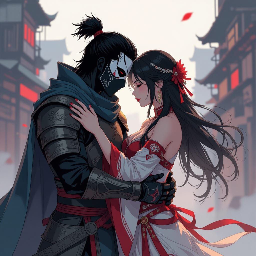 Passionate Embrace in War-Torn Anime Style