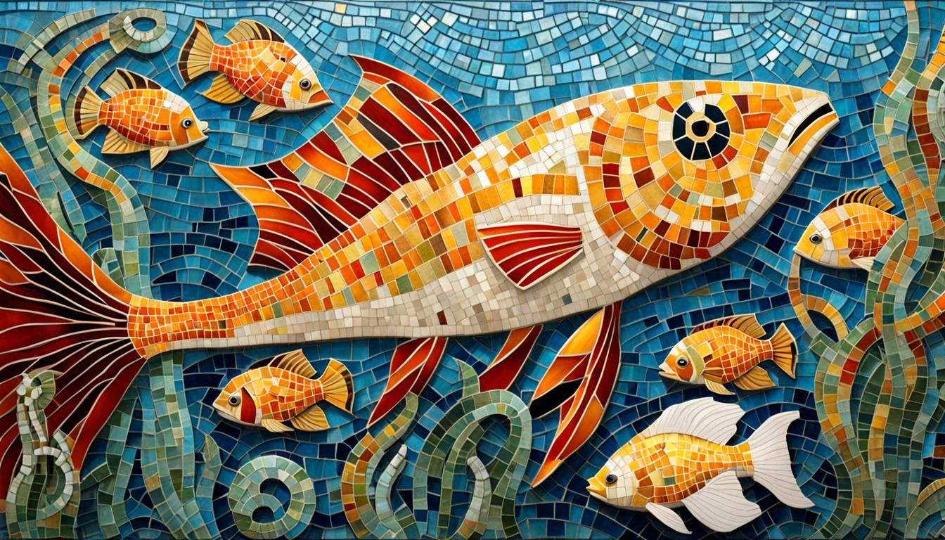 Mosaic Fish and Seahorses Underwater Wonderland