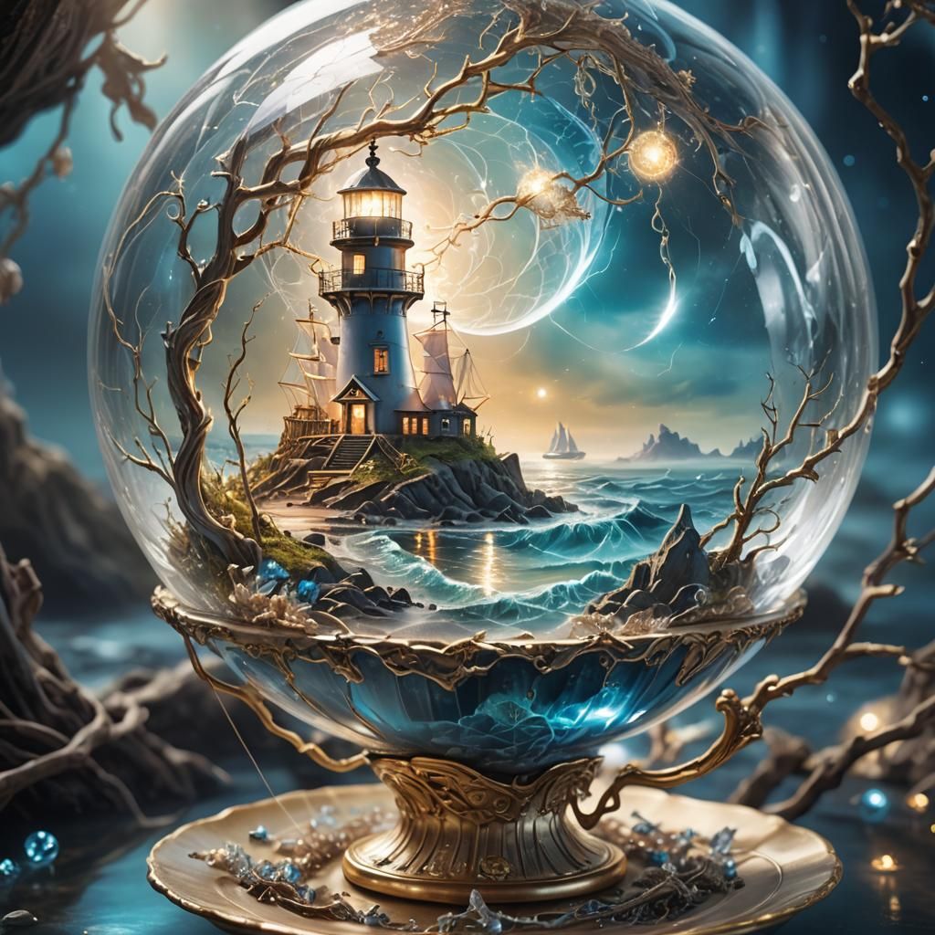 Crystal Lighthouse Globe with Electric Lightning