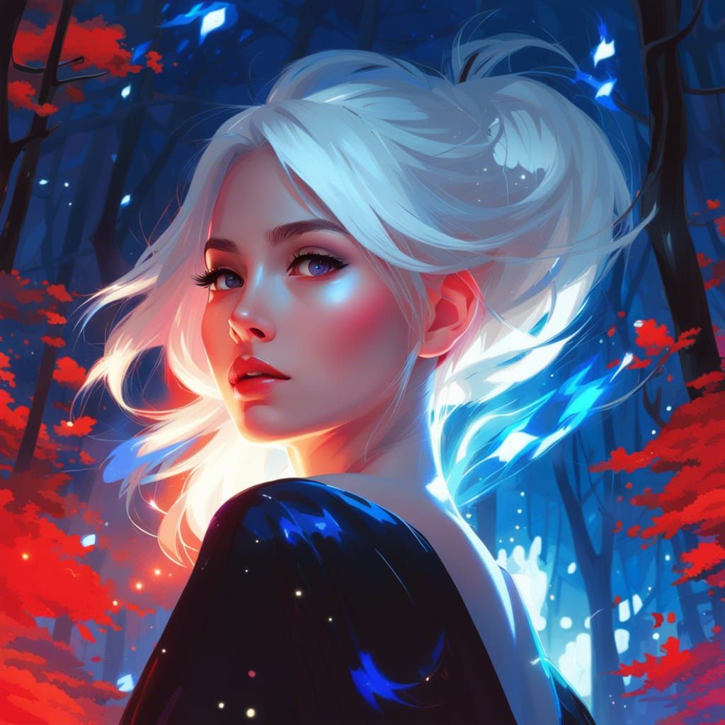 Female Wizard in a Forest, Digital Art