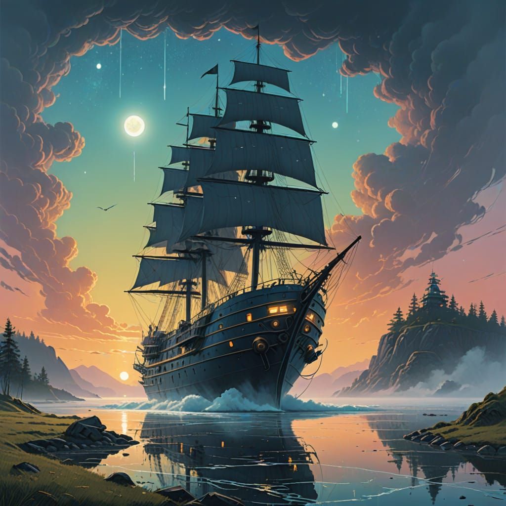 Celestial Vessel in Ethereal Mist