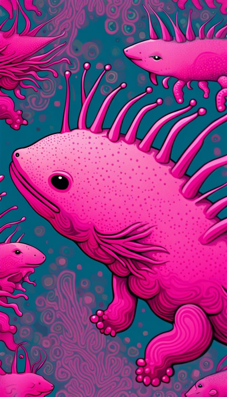 Abstract Pink Axolotl Art with Complementary Colors