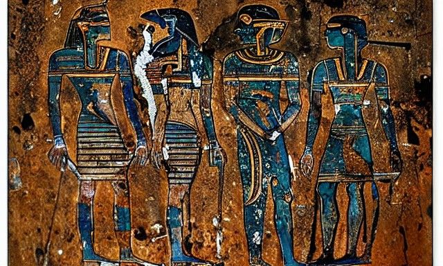 Egyptian Symbols in Oxidized Copper Cave Painting