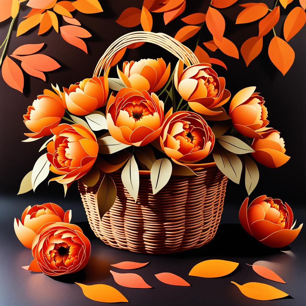 Autumn Peonies in Cut Paper Art