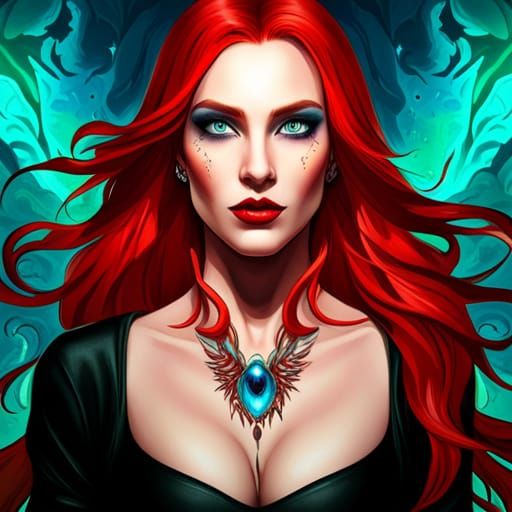 Vampire Woman with Glowing Eyes, Dark Fantasy Art