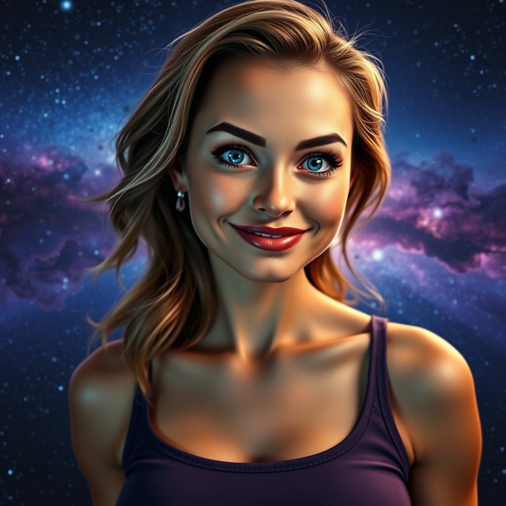 Breathtaking Woman in Galaxy Landscape Art