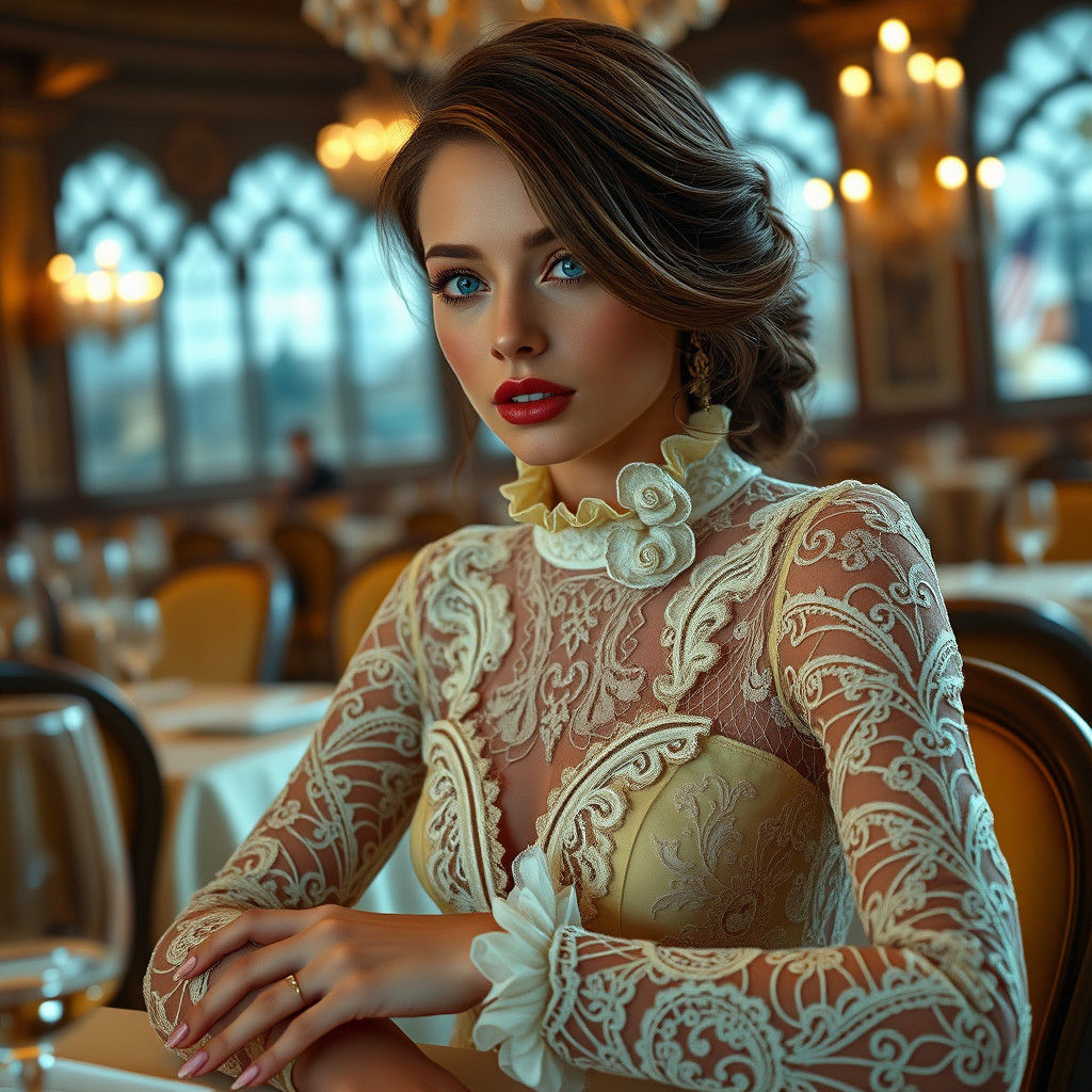 Woman in Yellow Lace Dress, Fantasy Portrait