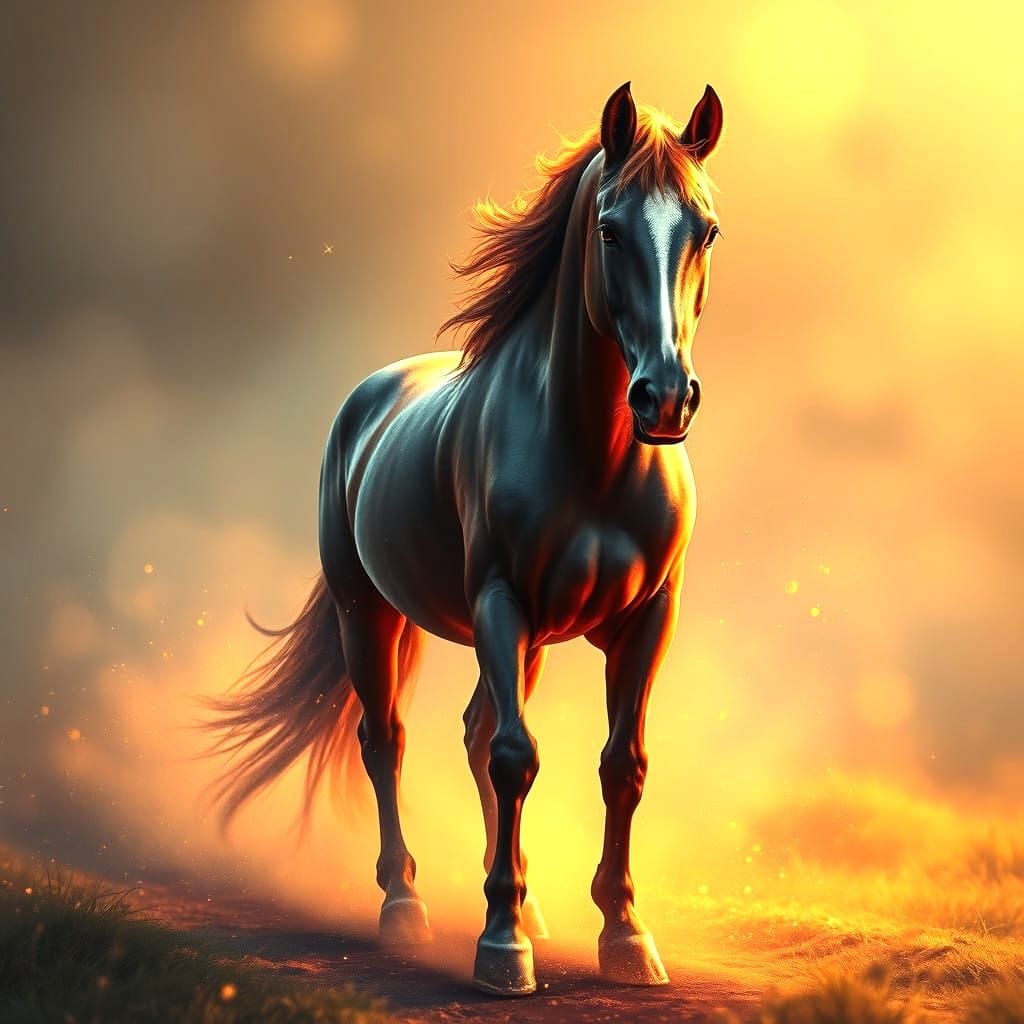 Ethereal Horse in Golden Light: Dreamy Landscape in Unreal E...