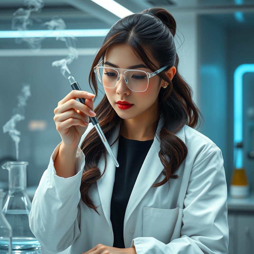 Female Scientist in Futuristic Laboratory Setting