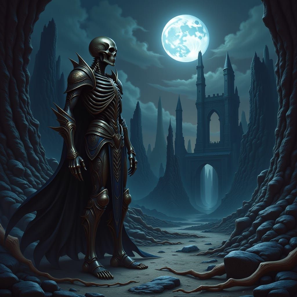 Skeletal Knight Guards Ancient Ruin in Epic Fantasy Art