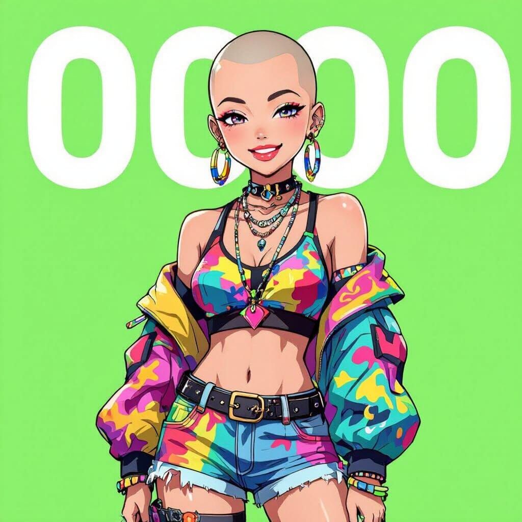 Smiling Raving Woman in Modern Anime Style