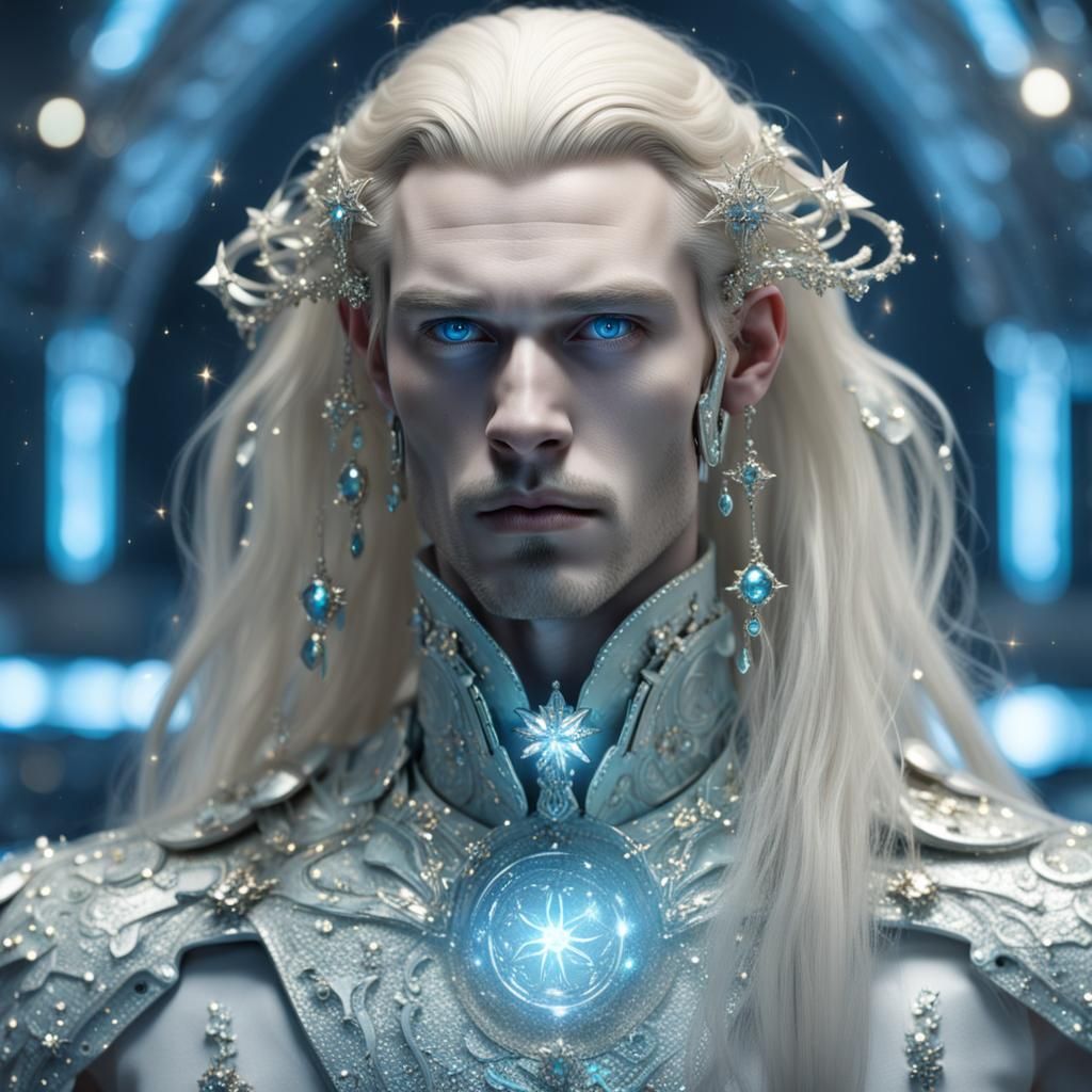 Striking Alien Man with Blond Hair in Rococo Style