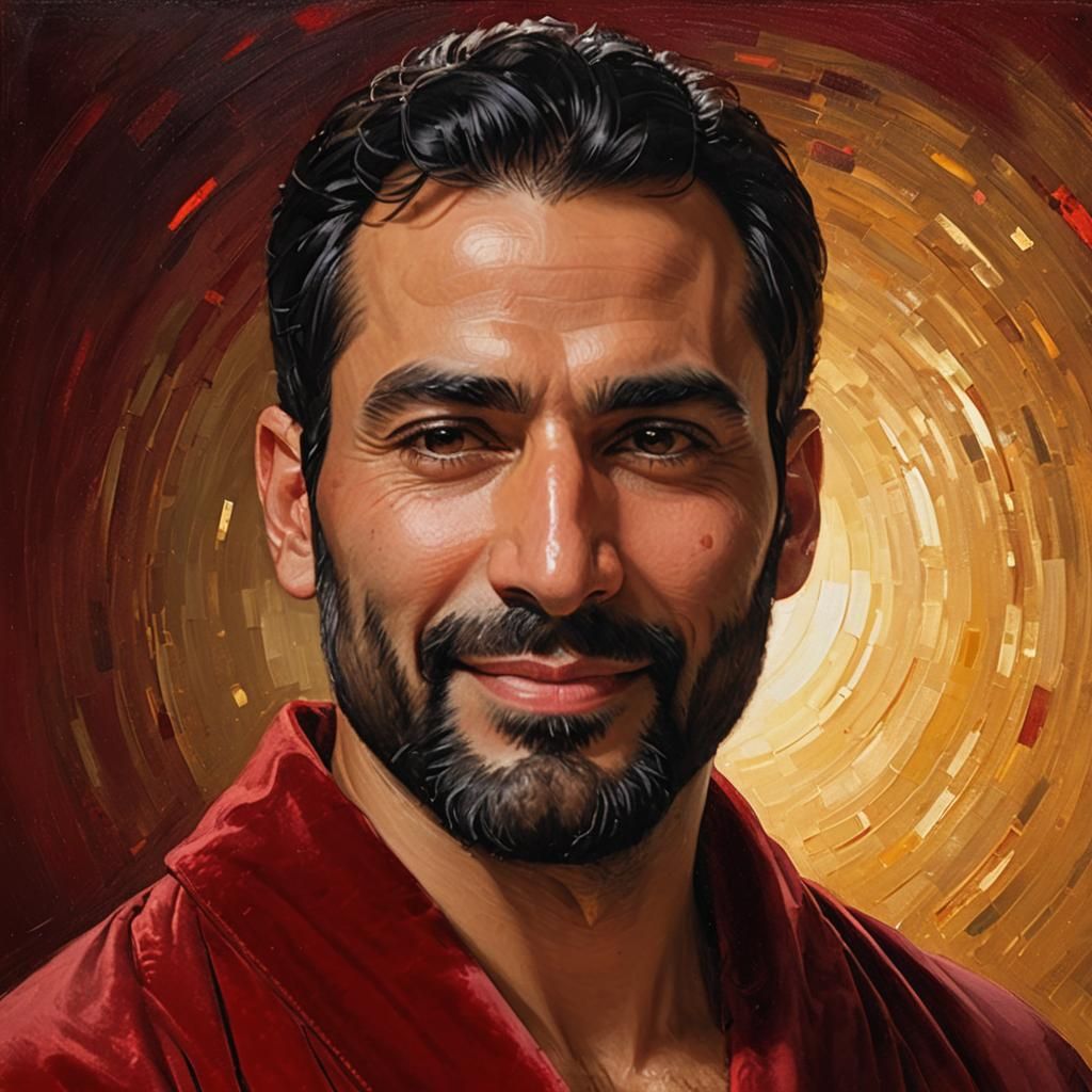 Radiant Halo: Neo-Expressionist Portrait in Golden Light