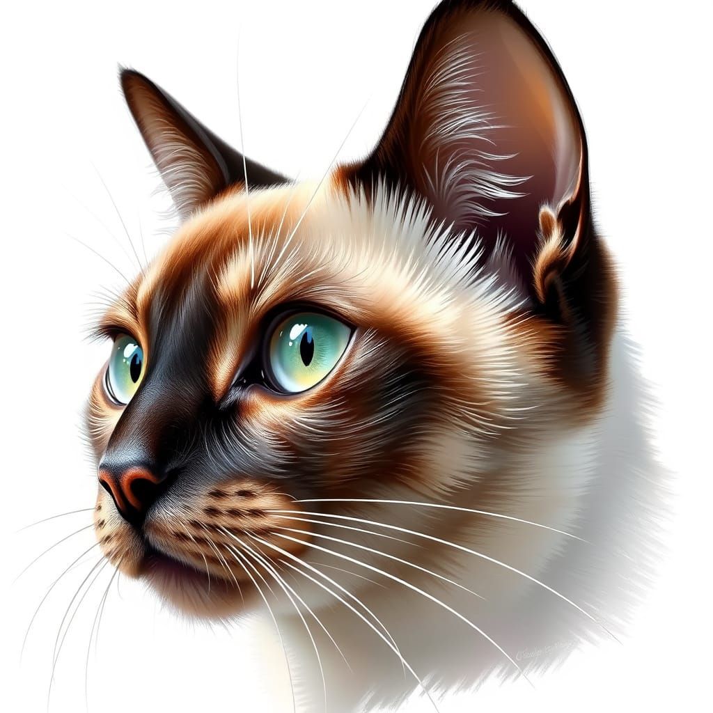 Hyperrealistic Siamese Cat Portrait in Close-Up