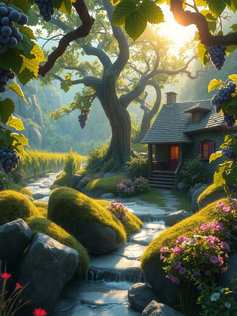 Enchanted Valley Vineyard in Vibrant Dreamlike Style