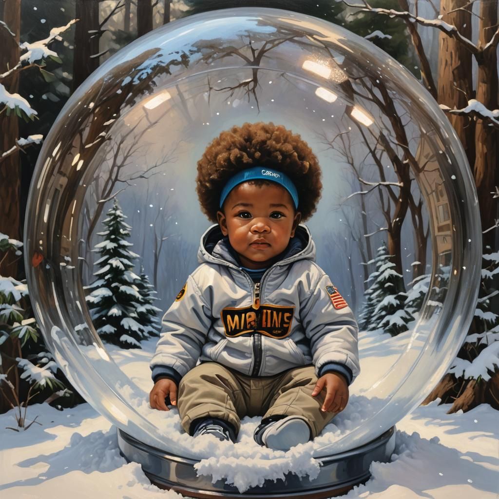 Baby in Snow Globe, Oil Painting Style