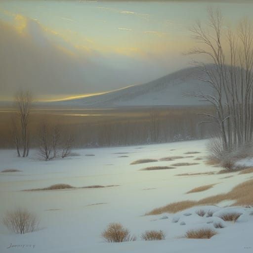 Winter's Gentle Glow in a 19th-Century Romantic Landscape
