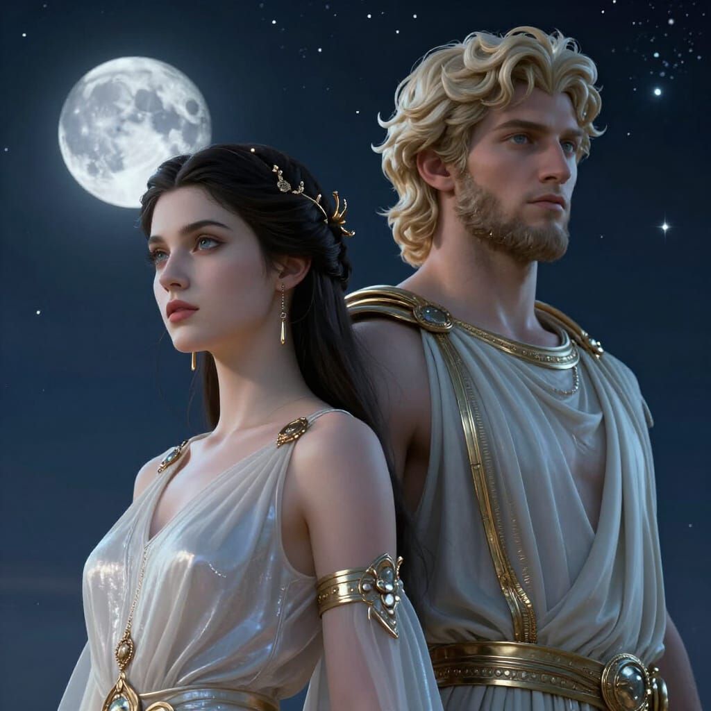 Epic Realistic Futuristic Couple Under Starlit Moon