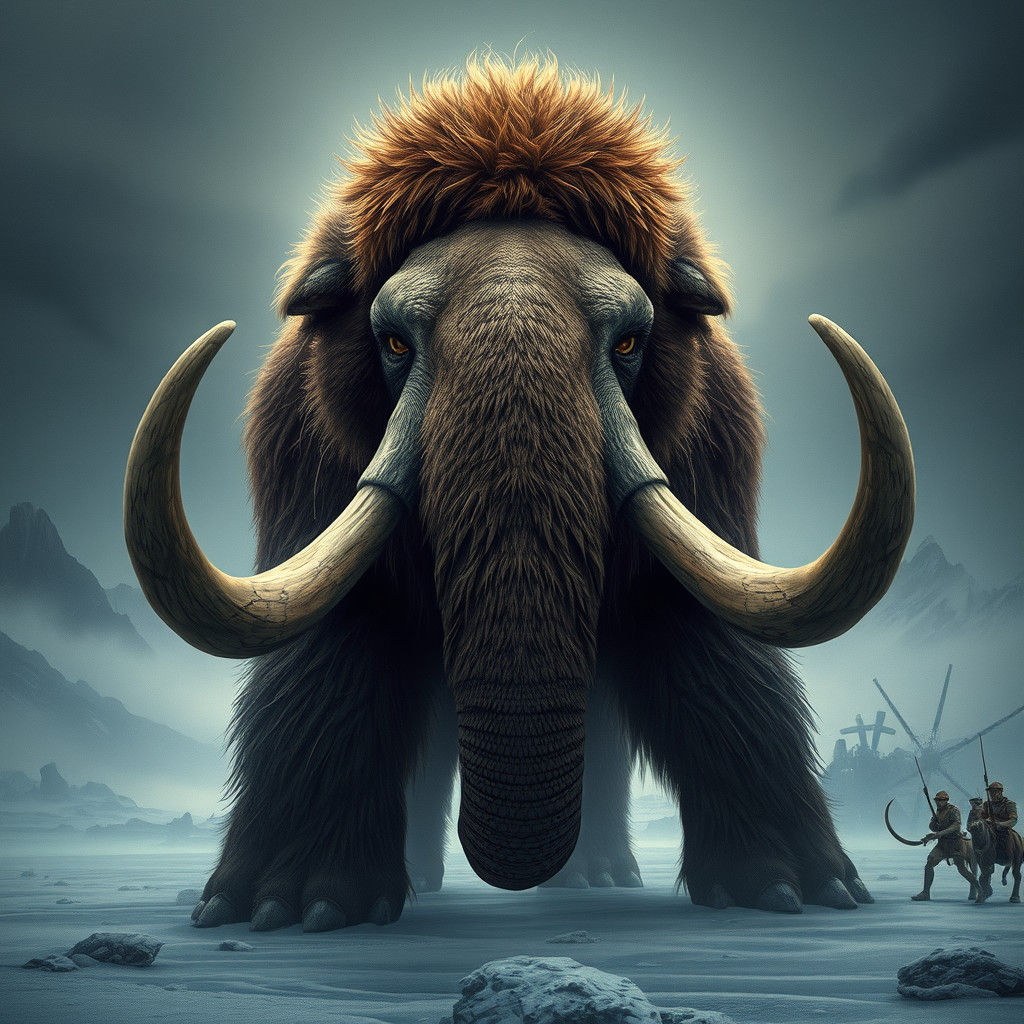 A majestic woolly mammoth stands frozen