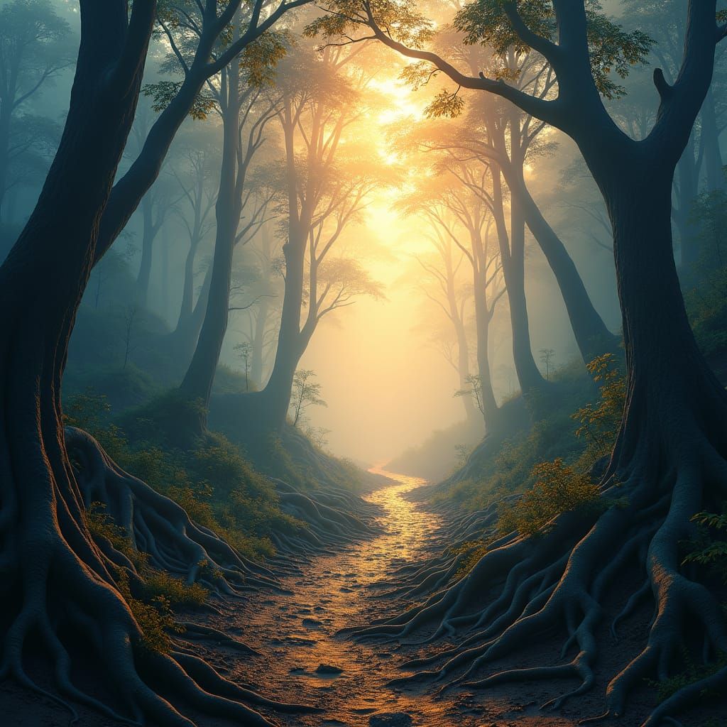 Mystical Mountain Trail Split at Sunset