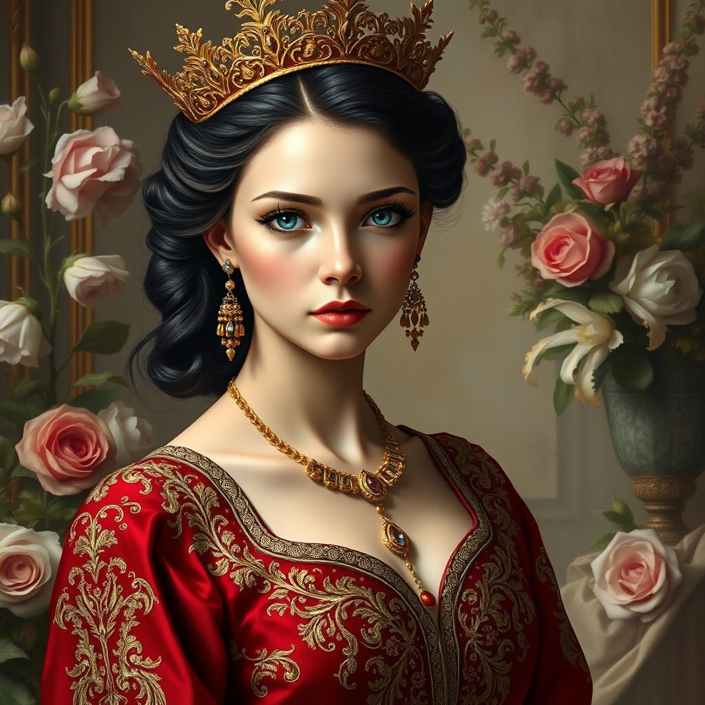 Elegant Renaissance Woman in Lavish Baroque Setting