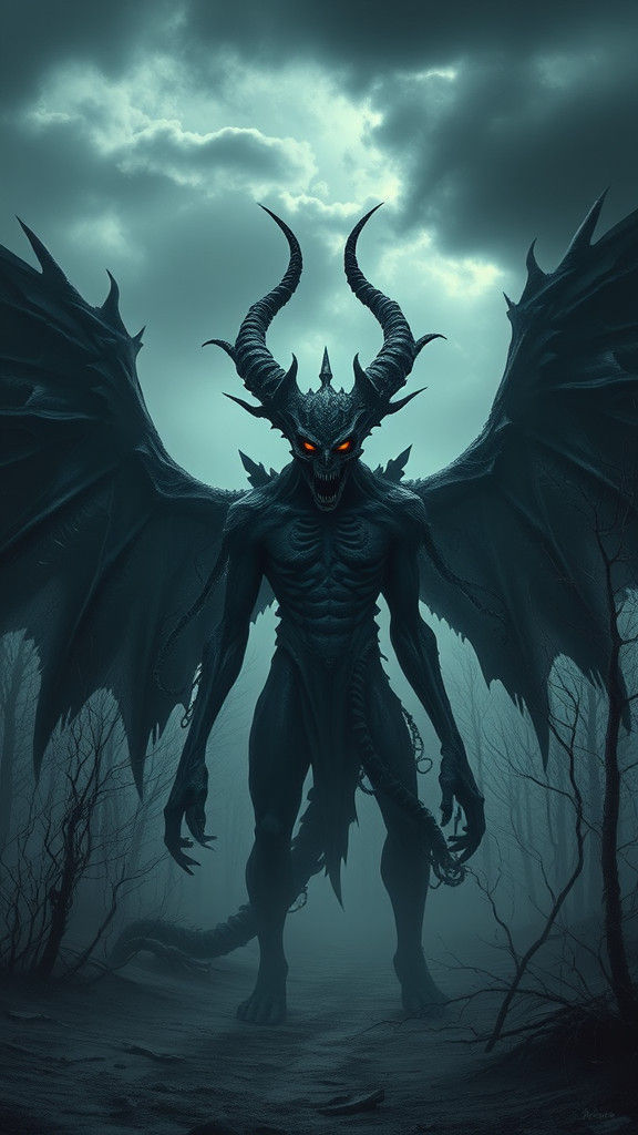 Dark Deity Emerges from Desolate Landscape