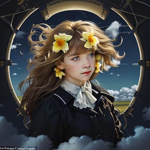 Personification of April with Daffodils and Gentle Skies