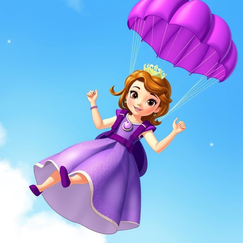 Princess Sofia Skydiving with Purple Parachute
