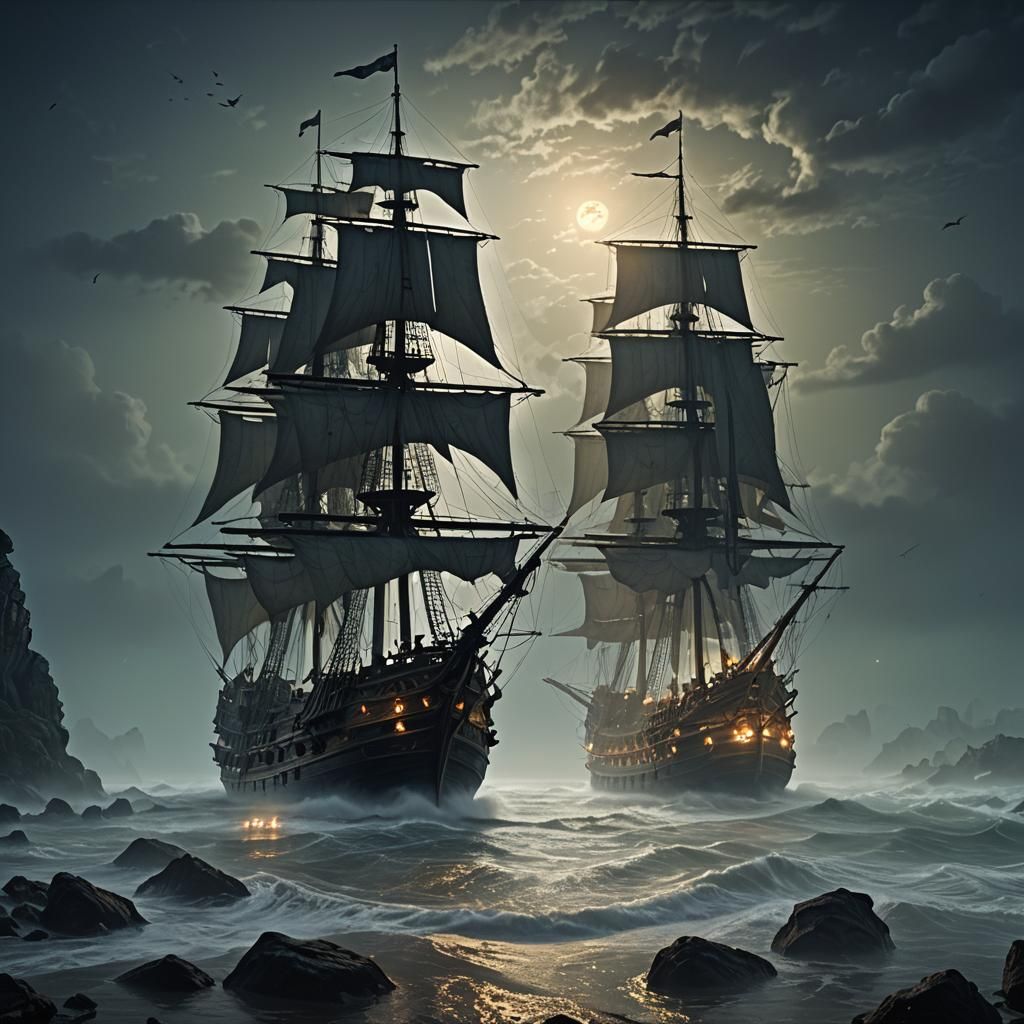 Shipwrecked Galleon in Fog: Dark Fantasy Concept Art