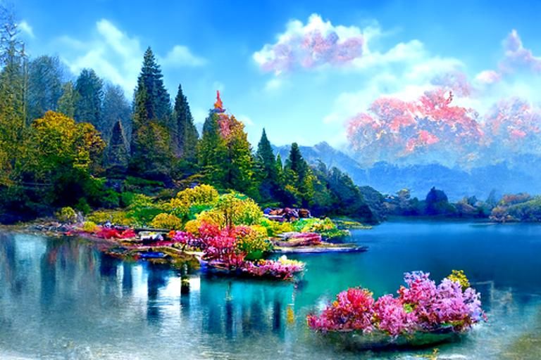 Peach Blossom Island Vista in Infrared Magic Realism