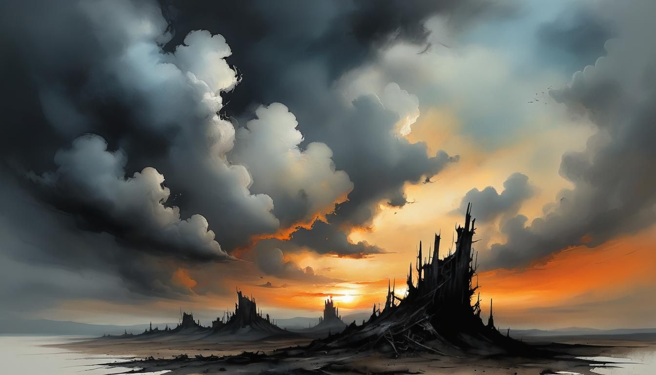 Surreal Post-Apocalyptic Sunset over Toxic Wastes