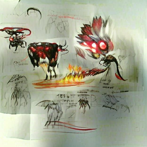 Cow Monster Concept Art with Wings and Snake Tail