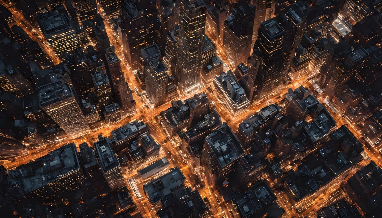 Aerial View of 'New York' Mega City at Night