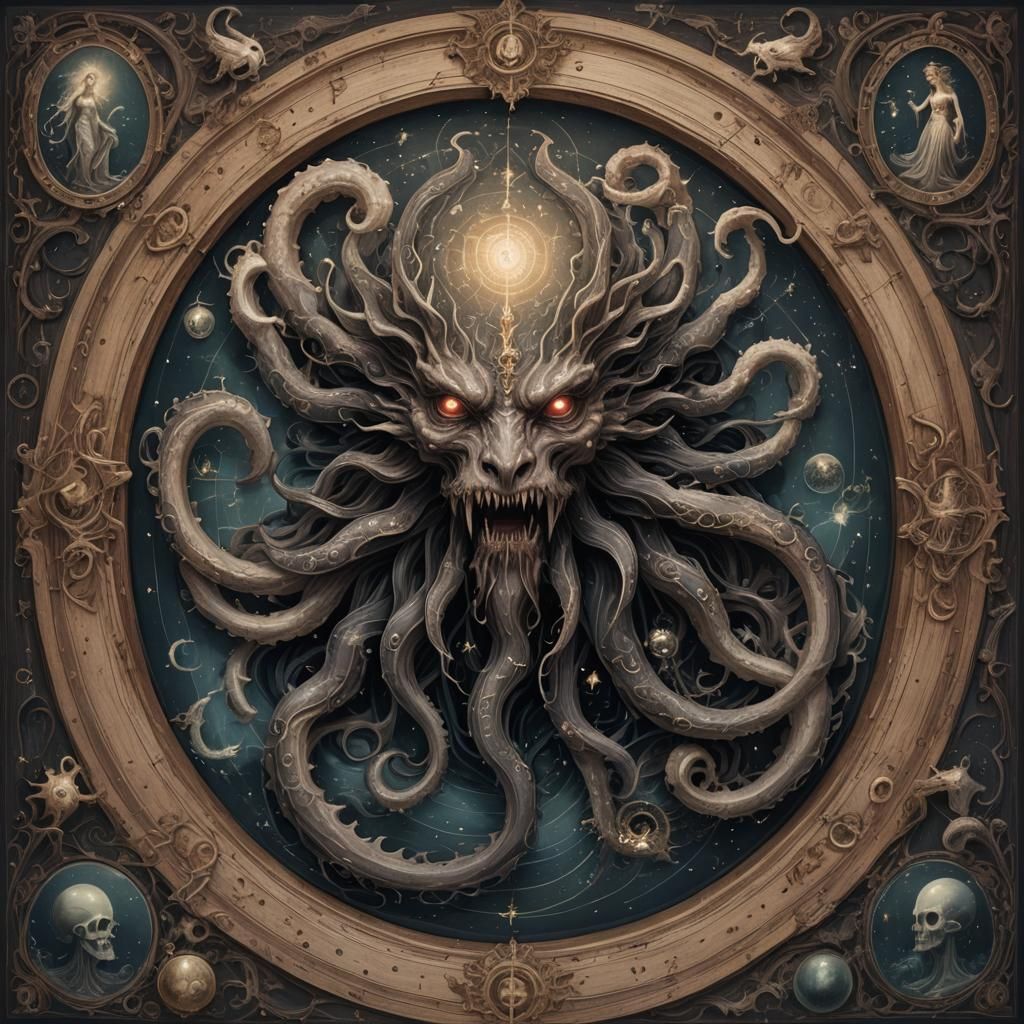 Mythical Sea Entity in Victorian Mansion: Dark Fantasy Portr...