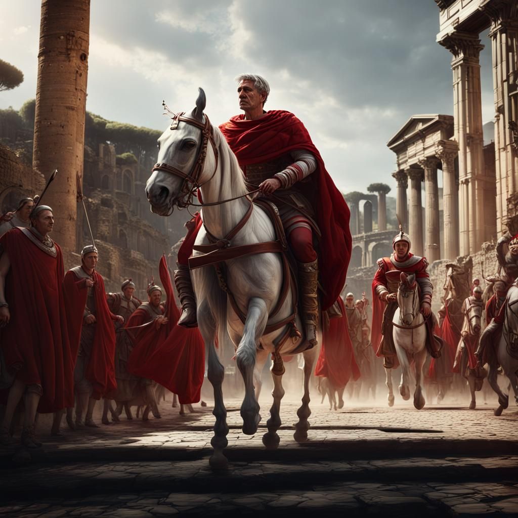Julius Caesar Parade in Hyperrealistic Cinematic Style