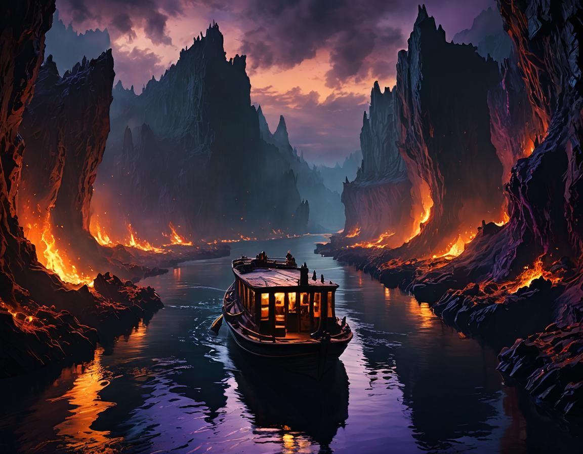 Haunting Underworld Vista with Charon's Ferry