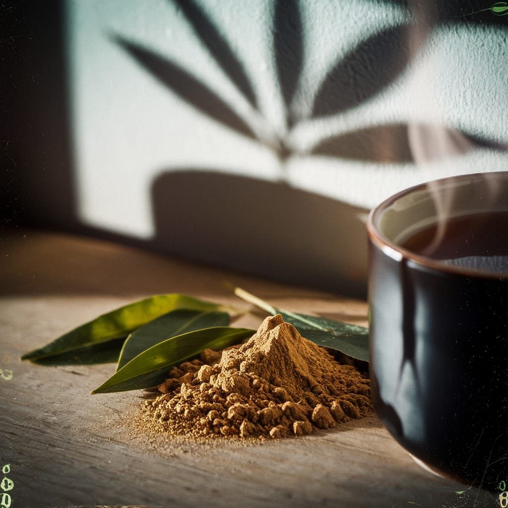 Heliotrope Leaves and Steaming Tea Cup Still Life