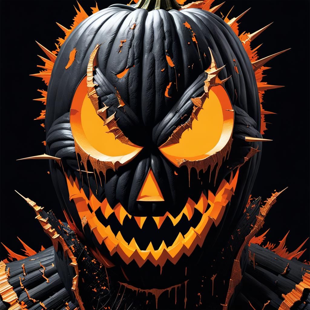Glitch Art: Jack-o'-lantern Venom Hybrid Portrait