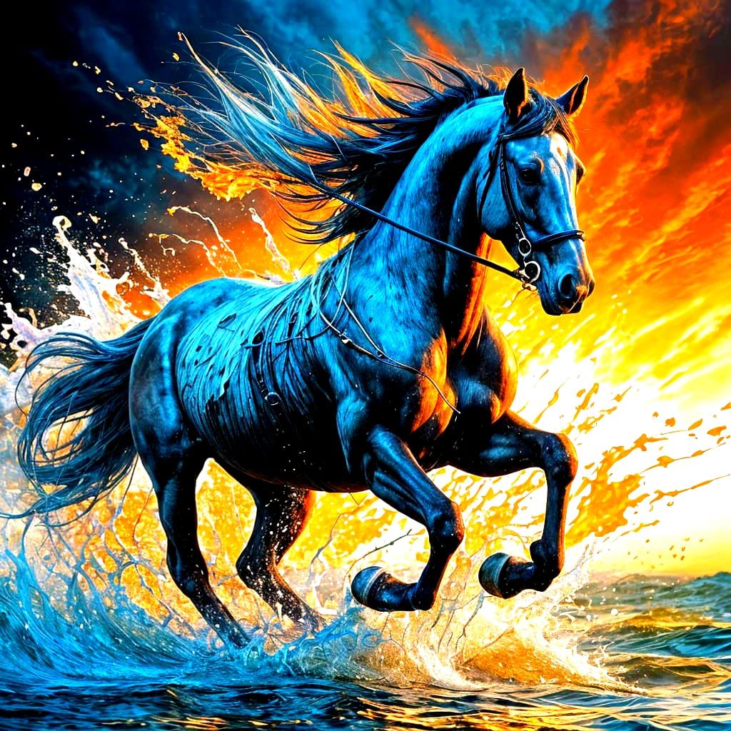 Knight's Horse Leaps From Golden Sunset Sun