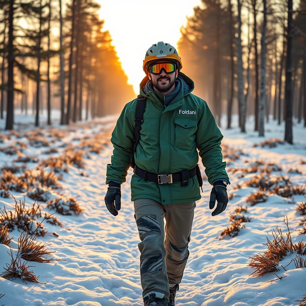 Italian Geologist Walks Across Snowy Plain at Dawn
