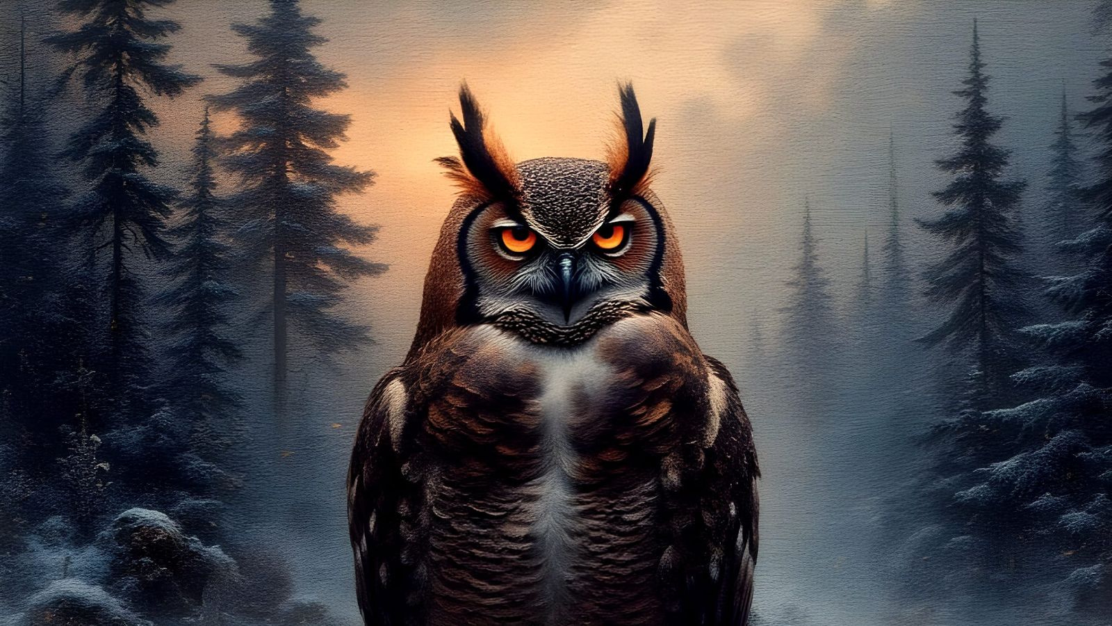 Great Horned Owl Portrait in Ancient Tapestry Style