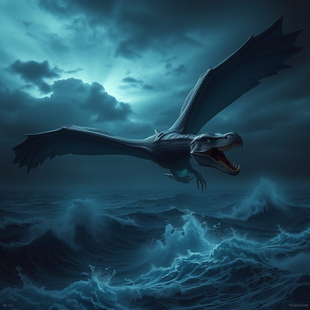 Colossal Quetzalcoatlus Mosasaurus Hybrid Soaring Over Sea