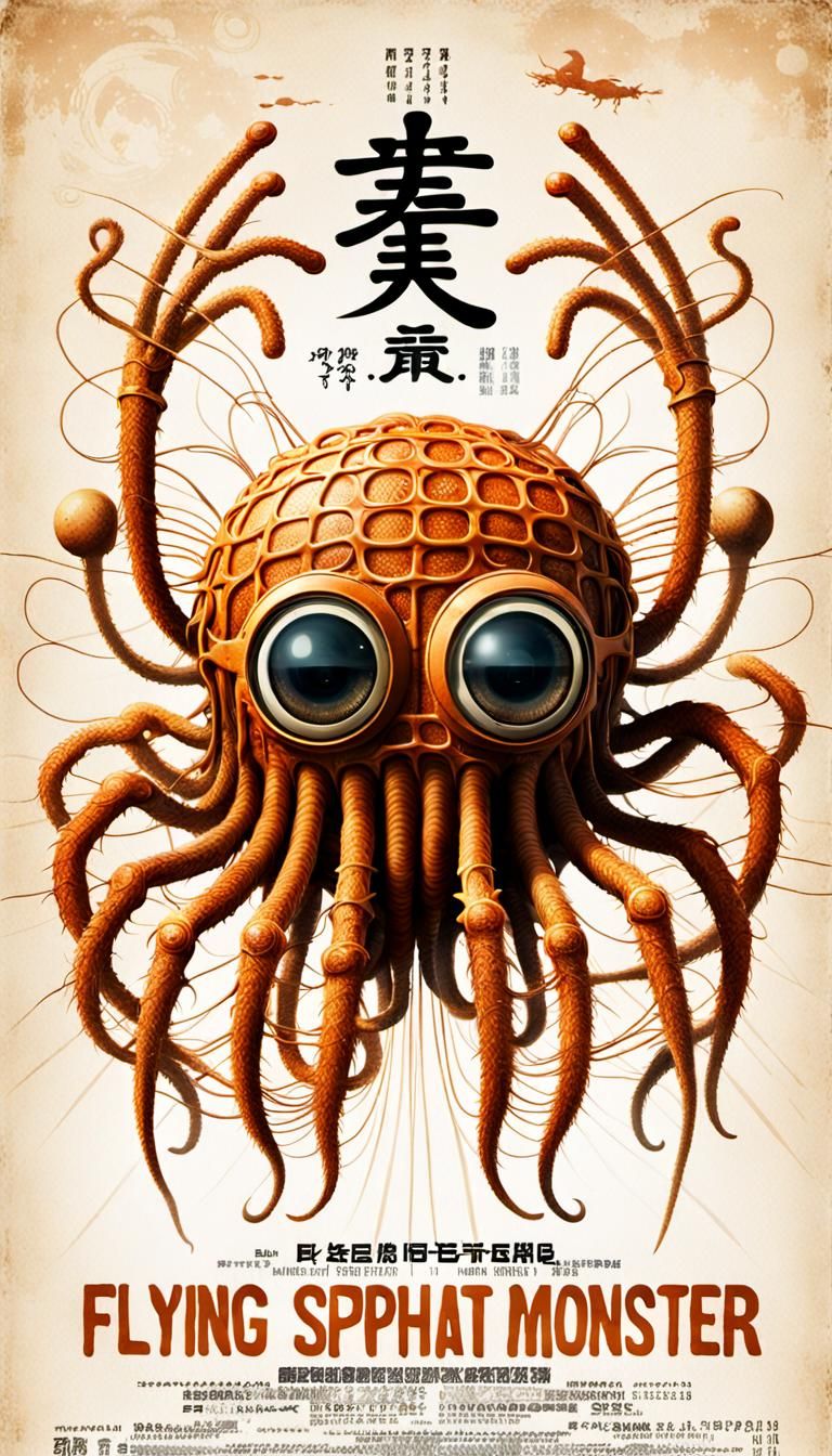 Flying Spaghetti Monster: Retro Japanese Movie Poster