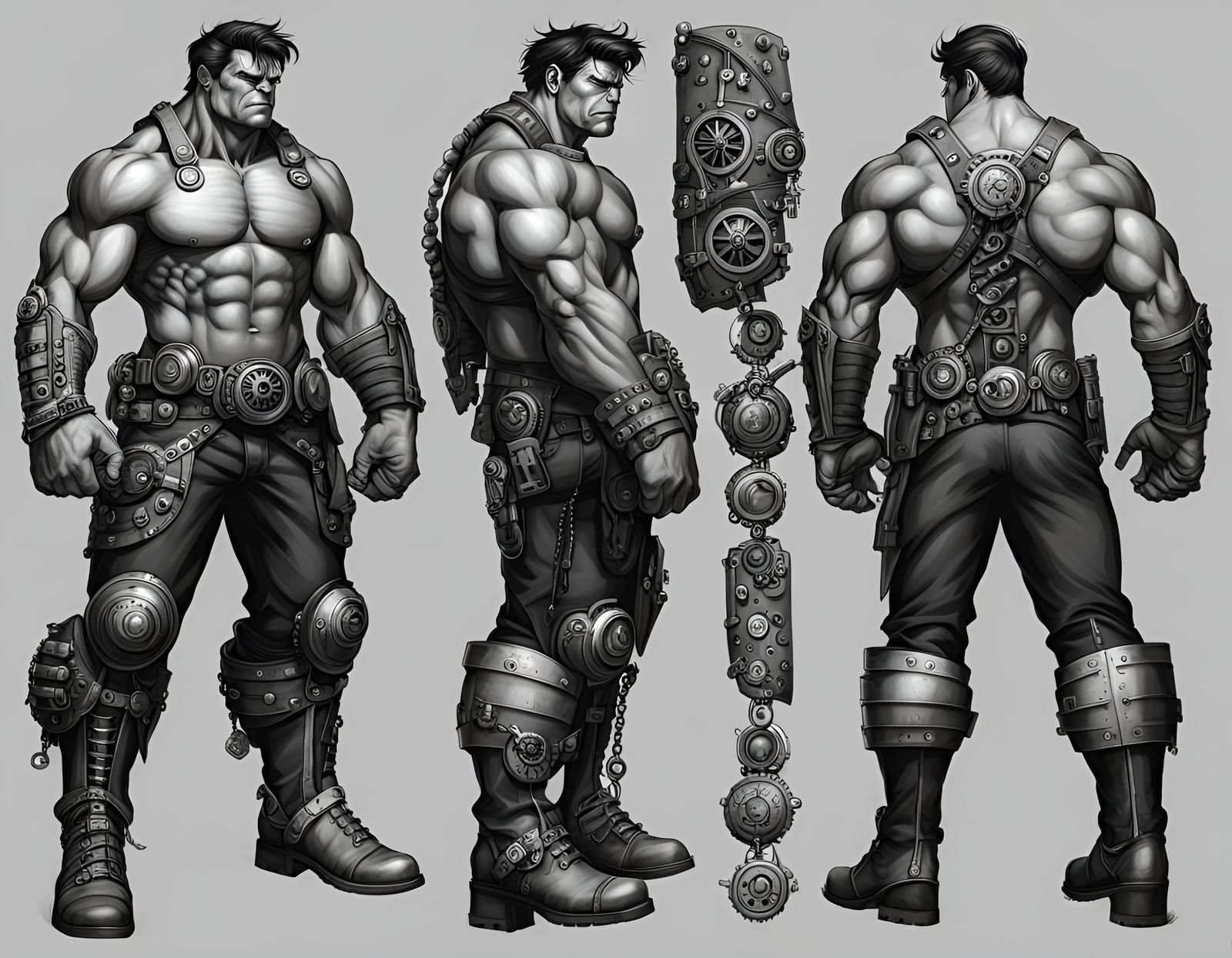Steampunk Hulk in Grayscale Fantasy Art