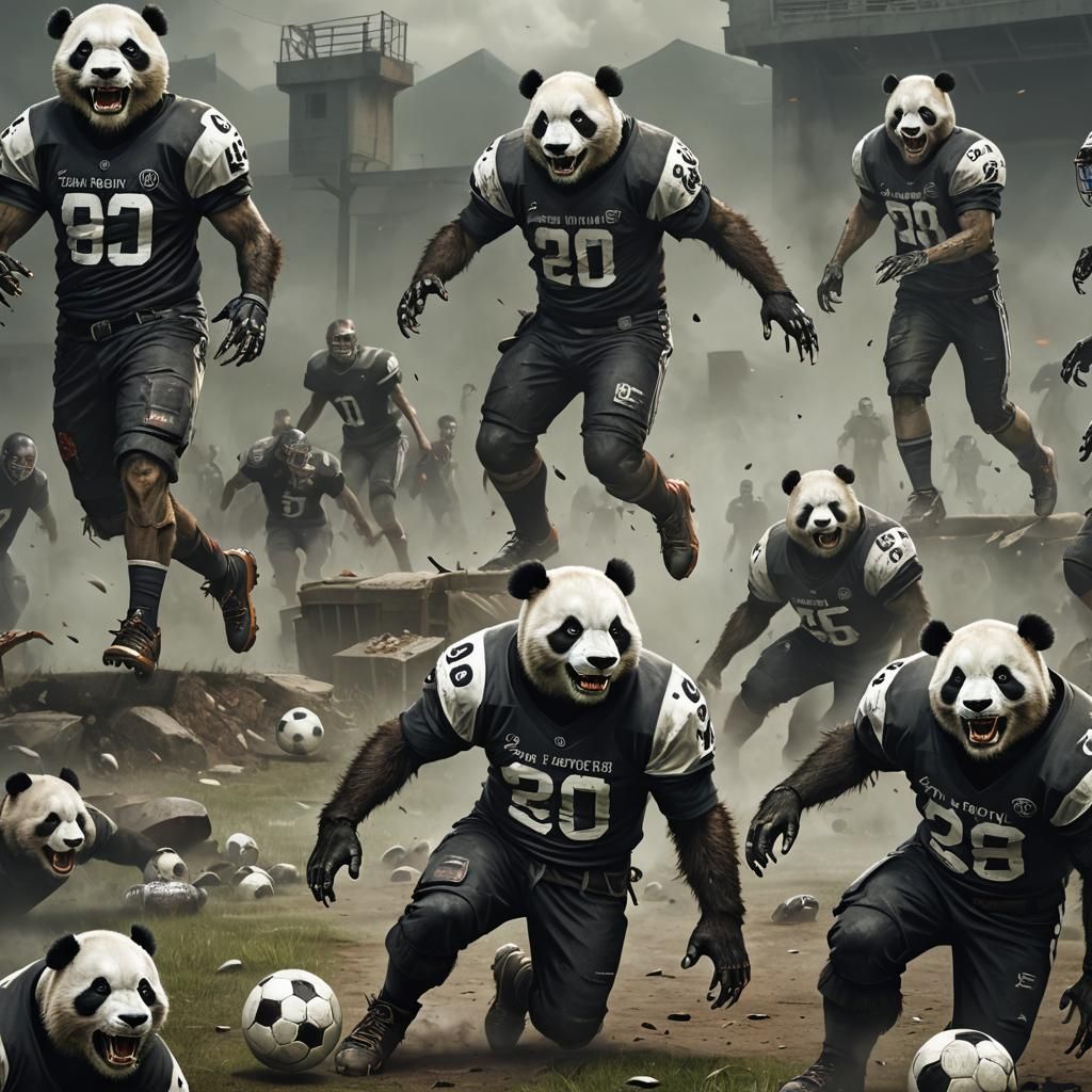 Zombie Panda Football Player in Matte Painting