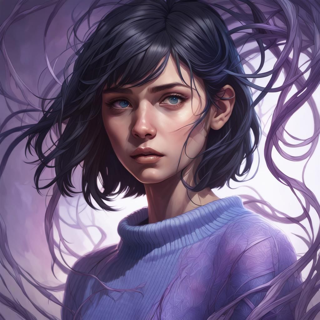 Teen Trapped in Purple Void: Digital Art Portrait