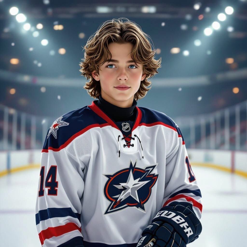 Ice Hockey Player with Mullet in Digital Art Style