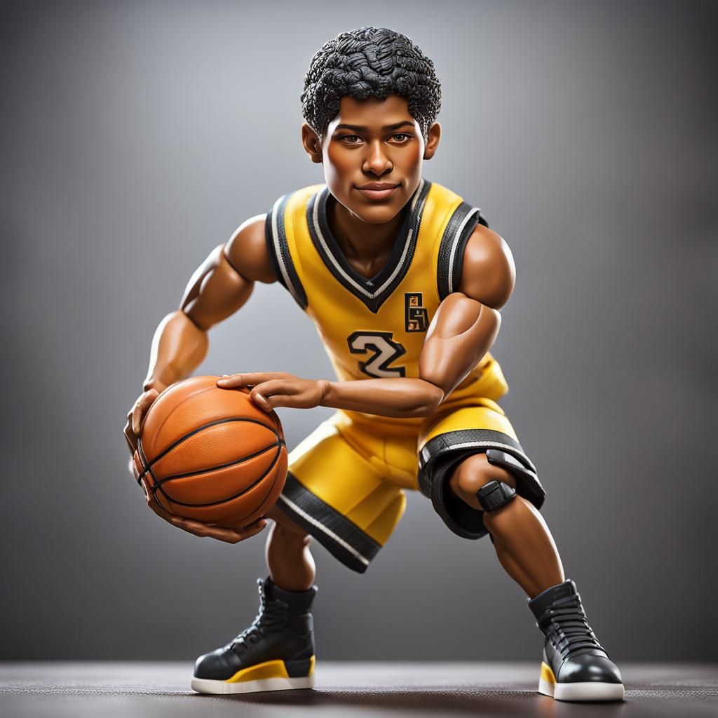 Hispanic Basketball Player Action Figure, 3D Render