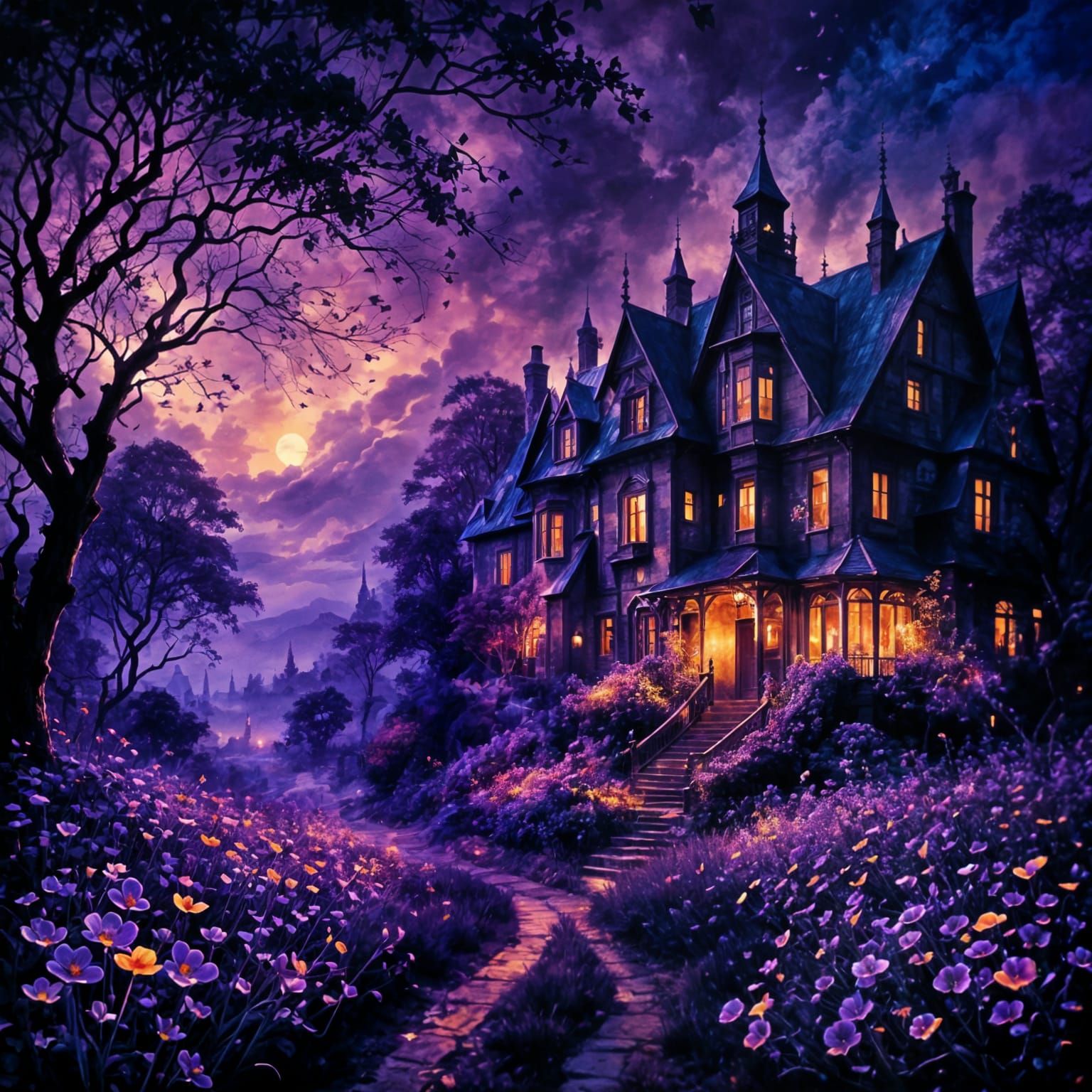 The garden lay in an eerie twilight, every shadow deepened b...